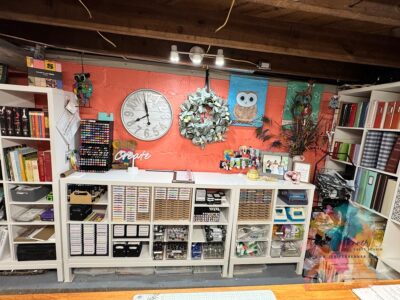 This is part of my craft workstation - this is directly BEHIND where I craft. It houses ink pads, shimmer brushes, reinkers and markers. I use the top as my cutting station.
this is 2x2 and 2x4 on stand.