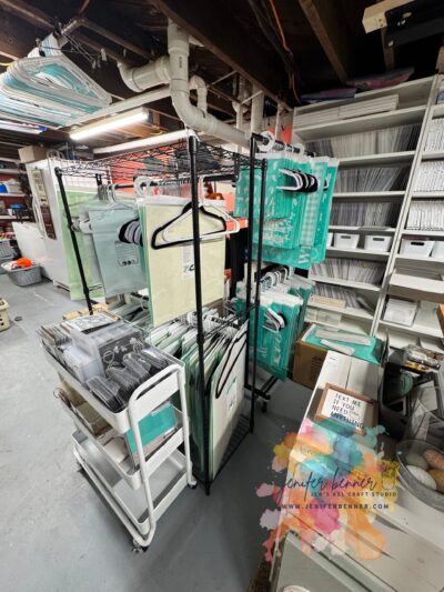 2 of the several racks holding chalk couture transfers. Those are the current ones. As you also can see the die-cut cart. This is what im struggling with right now. This is NOT working for me so I'm researching in a different way.