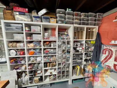 Those holds ribbons, mixed media, embossing supplies, punchers and knick knacks.
Ikea 2x4 and 4x4 on stand.