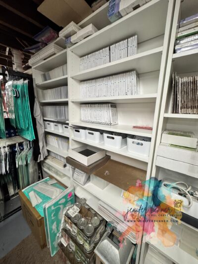 Those are billy shelves that stores the stamp sets from Close to my Heart (CTMH) and Stampin' Up! (SU).