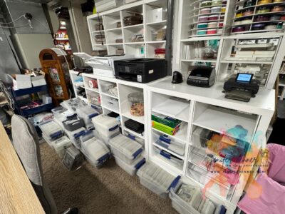 My printers station also where I print my photos as well. Don't mind those CTMH stamp sets - I'm currently working on those and those will be up for sale.
this is 2x4 and 2x2 on stand.